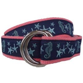 No27 Seahorse and Starfish D-Ring Belt 42 Brass D-Ring Natural