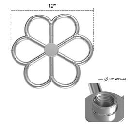 Skyflame 12-Inch Stainless Steel Fire Pit Burner, Flower-Shape Burner Ring for Fire Pit, Natural Gas & Propane Fireplace, Max BTU 90K