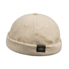 Clakllie Men Hats Docker Beanie Sailor Cap Vintage Rolled Cuff Brimless Cap for Women Fashion Fisherman Leon Hat with Adjustable,CT84-Beige