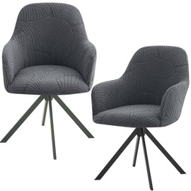 Aicharynic Stuhlhussen 2er Set, Stretch Stuhlbezug mit Armlehne, Abnehmbare Schonbezug Waschbar Hussen für Stühle für Esszimmer, Restaurant, Bürostuhl Universal, Dunkelgrau