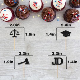 Lawyer Graduation Cupcake Toppers 24Pcs- Black Glitter | Congrats Class of 2025 JD Grad, Case Closed Cupcake Picks Decorations | Law School Survivor Graduation Party Supplies