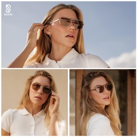 SOJOS Retro Aviator Polarized Sunglasses for Women Men Trendy Rectangle Womens Mens Sunnies SJ1234, Gold Frame/Dark Green Lens