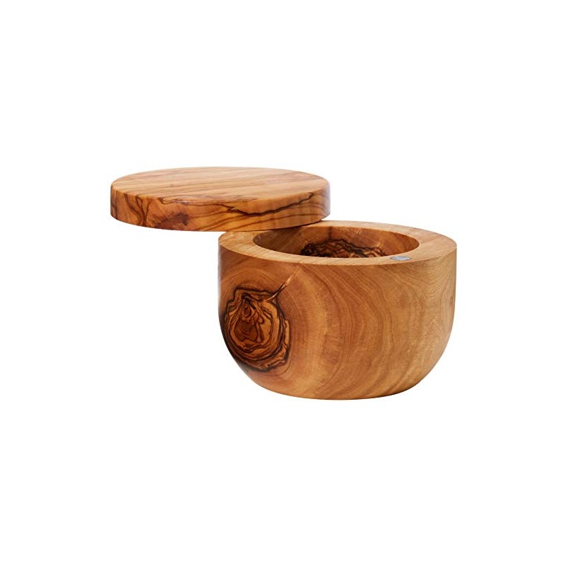 Berard Olive Wood Salt Container, Diameter 11 cm, with Gift