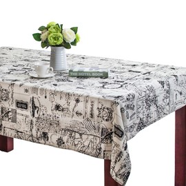 Bringsine Rectangular Cotton Linen World Map Washable Tablecloth Vintage Rectangle Dinner Picnic Table Cloth Home Decoration （Rectangle/Oblong, 55 x 71 Inch）