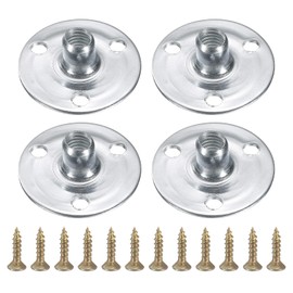 uxcell 4Pcs M6 T-Nuts, Zinc Plated Steel Brad Hole Tee Nut with Screws, 3-Hole Round Base Weld Nuts 11.2mm Height Through Hole Flange Insert Female Thread Plate Nuts, Silver