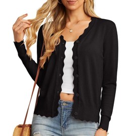 GRECERELLE Women's Cardigan with Buttons and V-Neck, Lightweight and Summery Cardigan Women's Elegant with Lace, 01 black