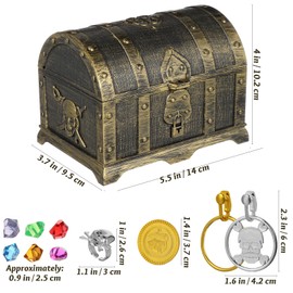 STOBOK 205PCS Kids Treasure Box Pirate Chest Organizer with Gold Coins Gemstone Earring Rings