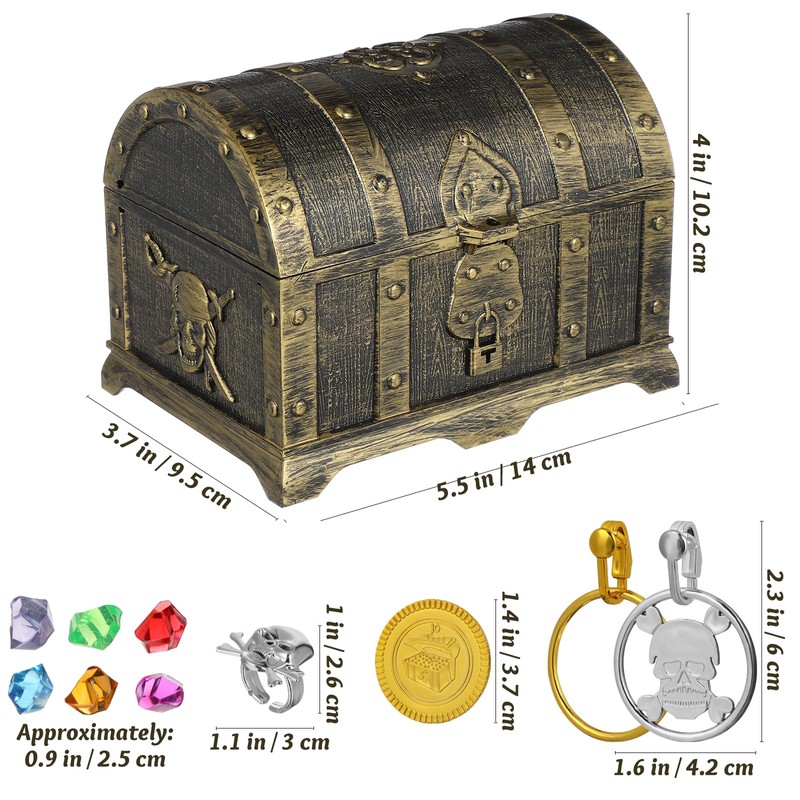 STOBOK 205PCS Kids Treasure Box Pirate Chest Organizer with Gold