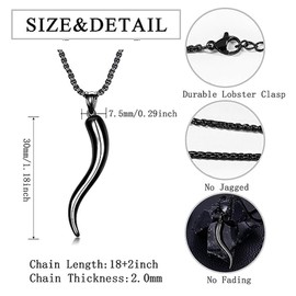 Shusukue Italian Horn Chain Italian Necklace Italian Horns Pendant Silver 925 Lucky Charm Amulet, Sterling Silver