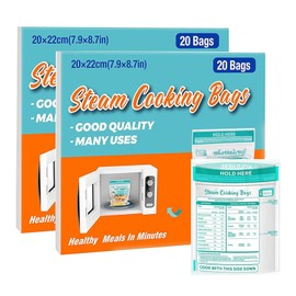 Microwave Steamer Bags 40×Zipper Steam Cooking Bags Large Size for Fresh Vegetables Potatoes and Meat Fast Easy Way to Cooking (40BAGS)