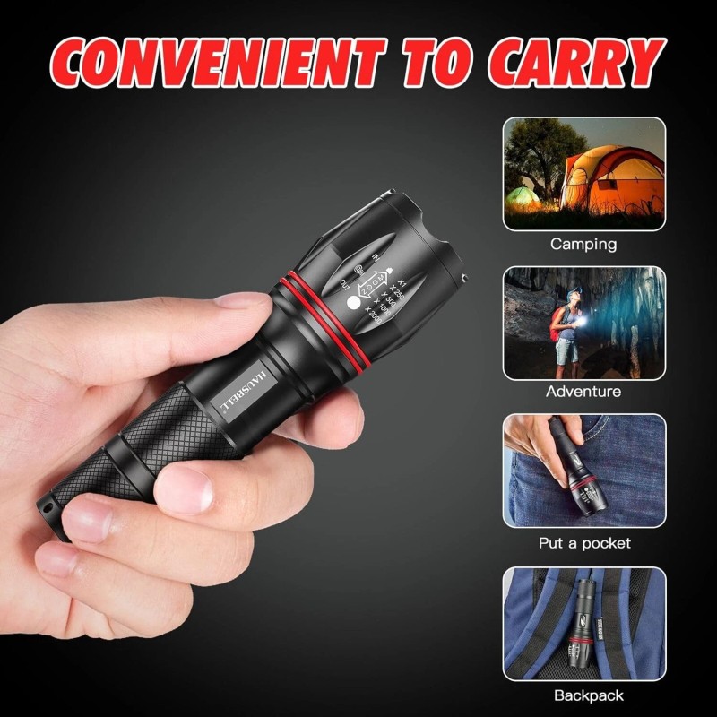 HAUSBELL A100 LED EDC Flashlights High Lumens,Bright, Zoomable, Waterproof, Powe