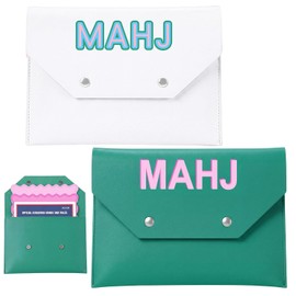 2 piezas de piel Mahjong - Funda protectora para tarjetas, accesorio Mahjong, de 8 x 6 pulgadas, con cierre seguro, regalo ideal para los amantes que juegan la noche de juego (blanco