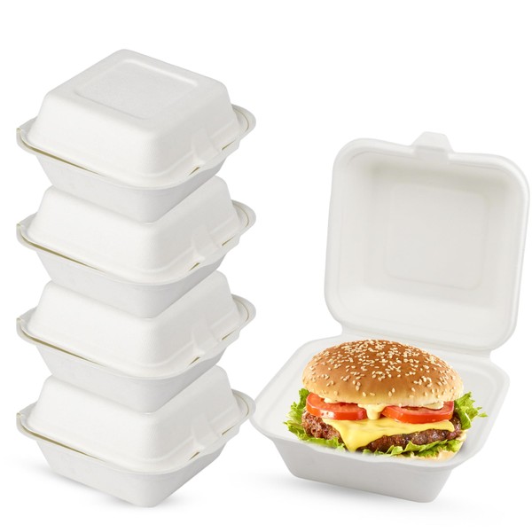 CHEF ROYALE (Pack of 30) 6" Bagasse Burger Box. Disposable