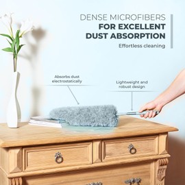 Extendable Feather Duster, Microfiber Duster, Ceiling Fan Duster, Feather Dusters for Cleaning, Dust Cleaner, Cobweb Duster - Electrostatic Bendable Head - up to 100 Inch