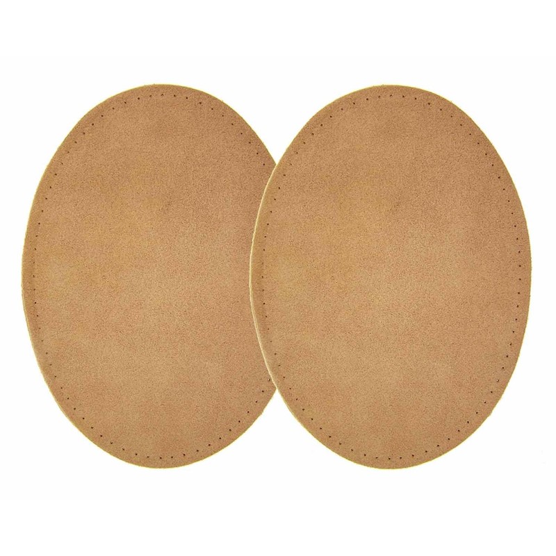 -2 Sew-on Large Natural Suede Leather Elbow Patches Size 4.75