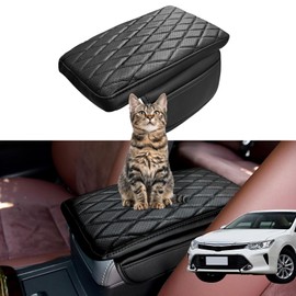 VKGUG Center Console Armrest Cover Compatible with Toyota Camry 2012-2017 Leather Middle Console Arm Rest Box Protector Cushion Padding with Side Pockets Anti-Scratch Black
