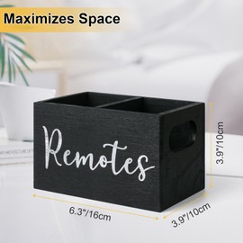 VACONICO Remote Control Holder, Wooden TV Remote Holder for Table, Remote Caddy with 2 Compartments, Remote Box for Nightstand, Bedside (Black)