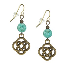 Antique Gold Celtic Knot Beaded Earrings – Hypoallergenic Earwires - (turquoise)