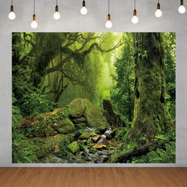 Jungle Forest Backdrop 10x8ft Tropical Rainforest Backdrops for Photography Fairytale Misty Deep Green Trees Nature Scenery Photography Background Camping Boy Adventure Photo Studio Props