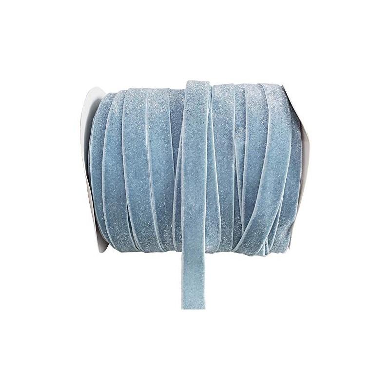 10 Yard Velvet Ribbon Spool, Inlaid with Silver Polyester (Blue,