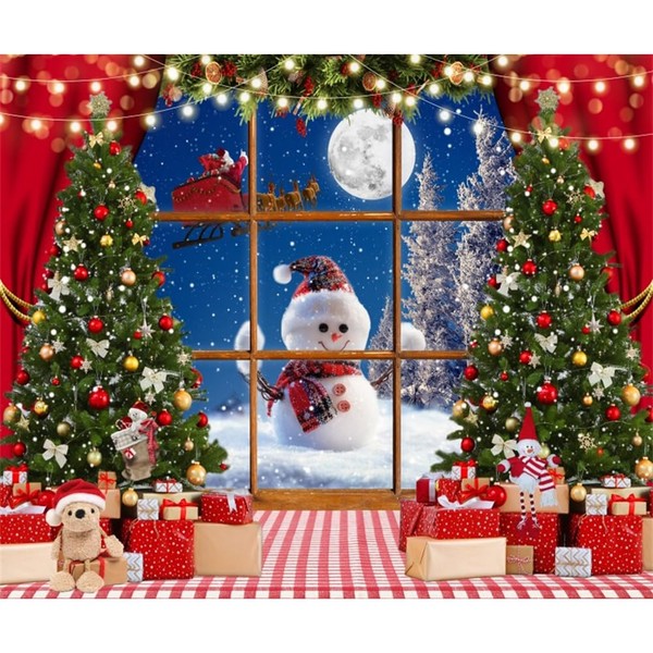 Laeacco Christmas Window Photography Backdrops 10x8FT Snowy Winter Christmas Background