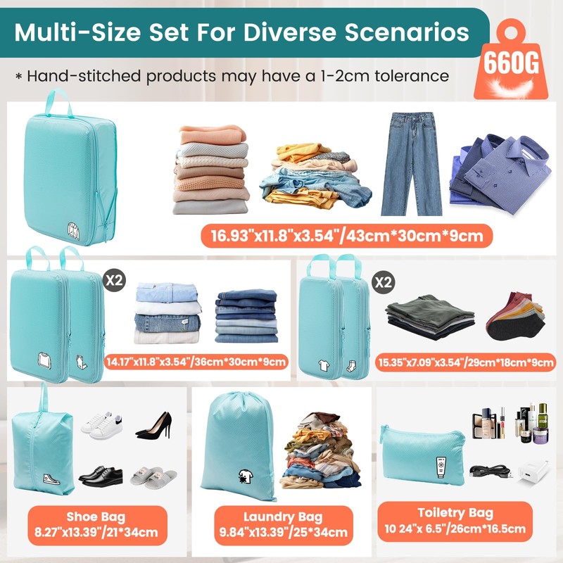 Compression Packing Cubes 8 Set Travel Organizer, Waterproof Travel Packing