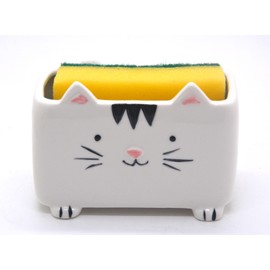MONMOB Cat Sponge Holder Ceramic Cat Soap Holder Cute Cat Decor Kitchen Accessories Cat Home Decor Ceramic Kitchen Sponge Holder Cat Gifts Ideal Gifts for Women Birthdays Valentines Day Gifts