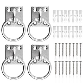 Infreecs 4Pcs Tie Ring on Plate 50mm x 50mm, Heavy Duty Horse Hay Net Ring, Animal Tethering, Decking Rope Fittings, Pad Eye Plate with Screws for Stable and Tethering