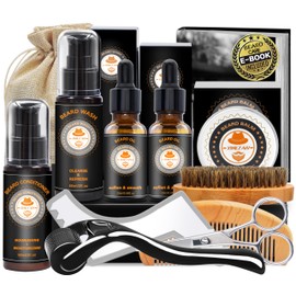 Beard care set for men, gifts for men, dad friend, beard growth care set with beard shampoo, beard conditioner, beard oil, balm, beard roller, beard brush, beard comb, beard scissors, Christmas gifts