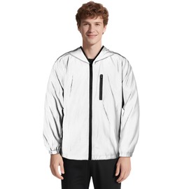 BSBUY Men Reflective Cycling Jacket Totally Reflective Silver Hi Vis Jacket with Hood Women High Visibility Running Coat Hooded Waistcoat High Vis Tape Workwear Top for Night Outdoor Jogging Hiking(L)