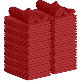 GREEN LIFESTYLE 50 Pack 12x14 Red Shop Towel 100% Cotton, Super Absorbent and Durable for Car, Reusable