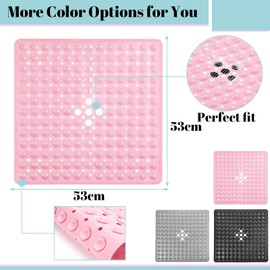 Shower Bath Mat 53x53cm,Extra Square Shower Mat Anti Mould Bath Mats Pink,Non Slip Bath Mat for Tub,Shower Mats with Suction Cups,Drain Holes,Machine Washable Bathroom Bathtub for Kids,Elderly