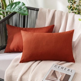 MIULEE Pack of 2 Decorative Outdoor Solid Waterproof Throw Pillow Covers Polyester Linen Garden Farmhouse Cushion Cases for Patio Tent Balcony Couch Sofa 12x20 inch Burnt Orange