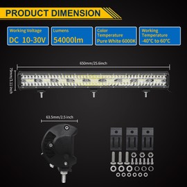AUXTINGS 26 inch LED Light Bar,180W Triple Row Spot Flood Combo Beam Off Road Driving Fog Lights for Vehicle 4X4 4WD Car ATV UTV SUV Truck Tractor Trailer, 12V 24V DC