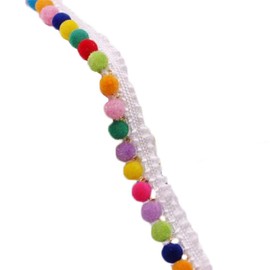 Yalulu 5 Yards Rainbow Pom Pom Ball Fringe Trim Ribbon for Clothes Sewing Lace Ribbon Home Party Wedding Material Apparel (White 1 Row)