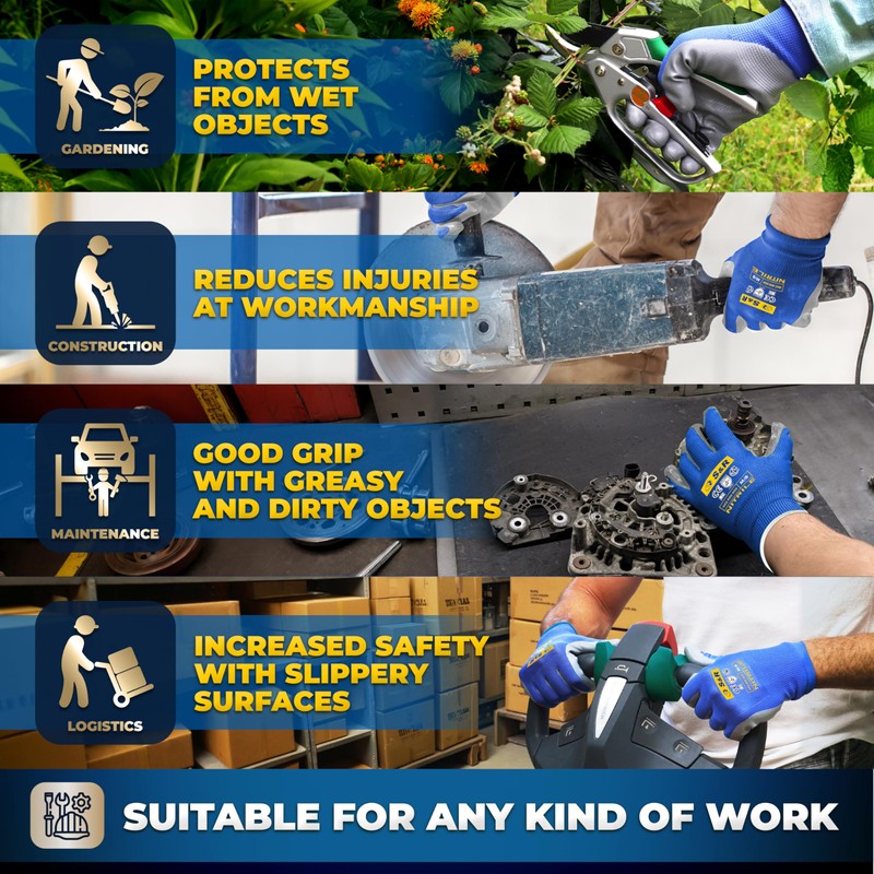 S&R Protective Gloves 12 Pairs with Nitrile Coating in XL/10,