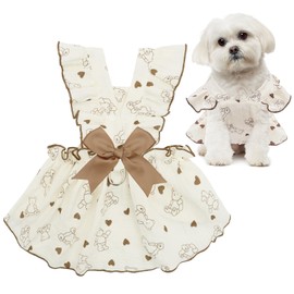 CuteBone Cotton Dog Dress Bear with Leash Ring & Sleeve Ruffles, Soft & Breathable, Stylish Pet Clothes Outfit for Small Dogs, Comfortable & Easy to Wear CFX02L