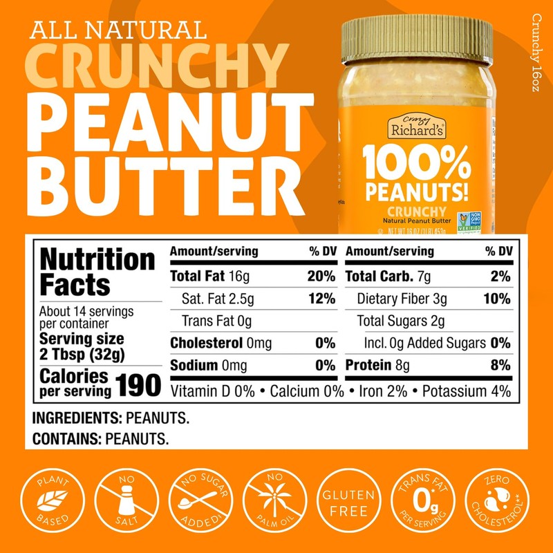 Crazy Richard's All-Natural Vegan Peanut Butter with No Added Sugar