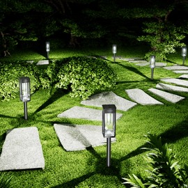 NEWMESSI Solar Pathway Lights for Outside, 4 Pack Solar Garden Lights Outdoor Waterproof IP65, Bright Pathway Lights Solar Powered Classic Square Design for Walkway/Driveway (Cool White)