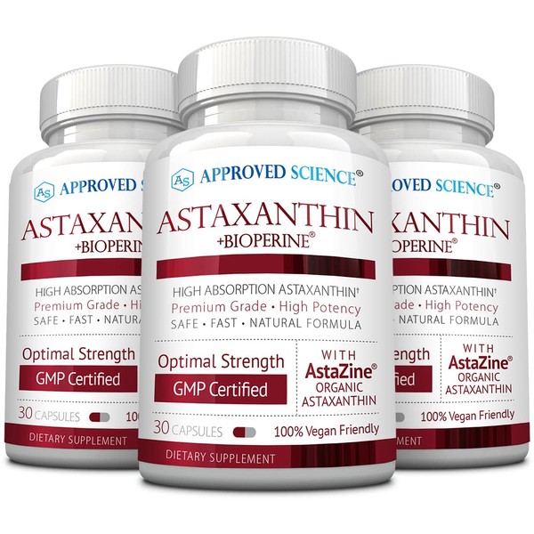 Approved Science® Astaxanthin 12 mg - Extra Strength Antioxidant - Supports Heart, Eyes, Joints, Skin - 30 Vegan Capsules Per Bottle - 3 Month Supply