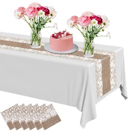 Newwiee 6 Pack Plastic Table Runner 14 x 108 Inch Natural Burlap Printed Table Runners Rustic Disposable Runner Table Decoration for Home Farmhouse Kitchen Wedding Holiday Party (Elegant)