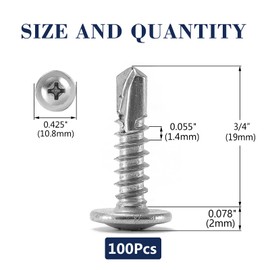 #8 x 3/4" Sheet Metal Screws 100PCS 410 Stainless Steel Truss Head Fast Self Tapping Screws by SG TZH