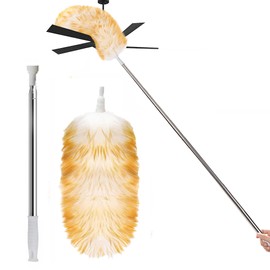 Leories Lambswool Feather Duster with Extension Pole up to 97inch,Extendable Feather Duster Used for Cleaning High Ceiling Fan, High Ceilings,Furniture,Hard to Reach Areas