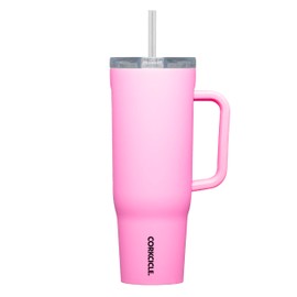 Corkcicle Cruiser Insulated Tumbler with Handle and Straw, Sun-Soaked Pink, 40 oz – Reusable Water Bottle Keeps Beverages Cold for 20Hrs, Hot for 9Hrs