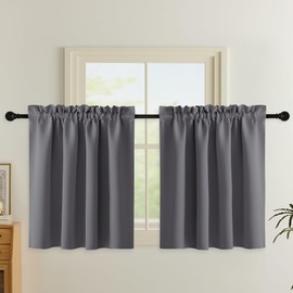 PONY DANCE Blackout Curtains for Children's Room with Rod Pull-Out, Short Curtains, Opaque, Set of 2, H 135 x W 140 cm, Kitchen Curtain, Grey Blackout Curtains