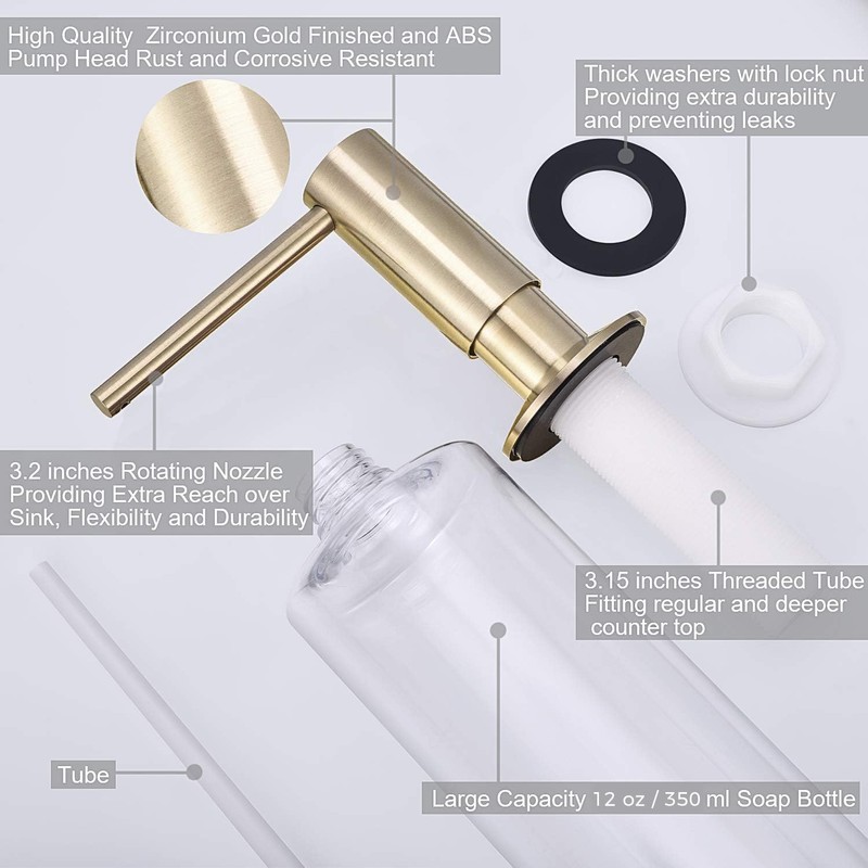 Samodra Sink Soap Dispenser, Metal Pump Head Liquid Lotion Countertop