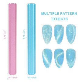 JERCLITY 2 Pieces Pink and Blue Cat Eye Magnet for Nails Double-Ended Hexagon Strong Nail Magnet Tools for Cat Eye Gel Polish Nail Art（4.72inch）
