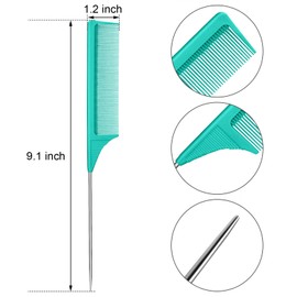 Leinuosen 3 Packs Rat Tail Comb Steel Pin Rat Tail Carbon Fiber Heat Resistant Teasing Combs with Stainless Steel Pintail ()