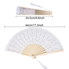 choyaxo choyaxo White Lace Handheld Fan Bamboo Silk Folding Fans for Women Wedding Decoration Dancing Party