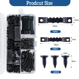 GTNCE Pack of 300 Picture Hangers, Prong Hangers, Black with Screws, Picture Hooks, Sawtooth Picture Frame Hangers, Hangers for Pictures, Stretcher Frames, Paintings and Crafts